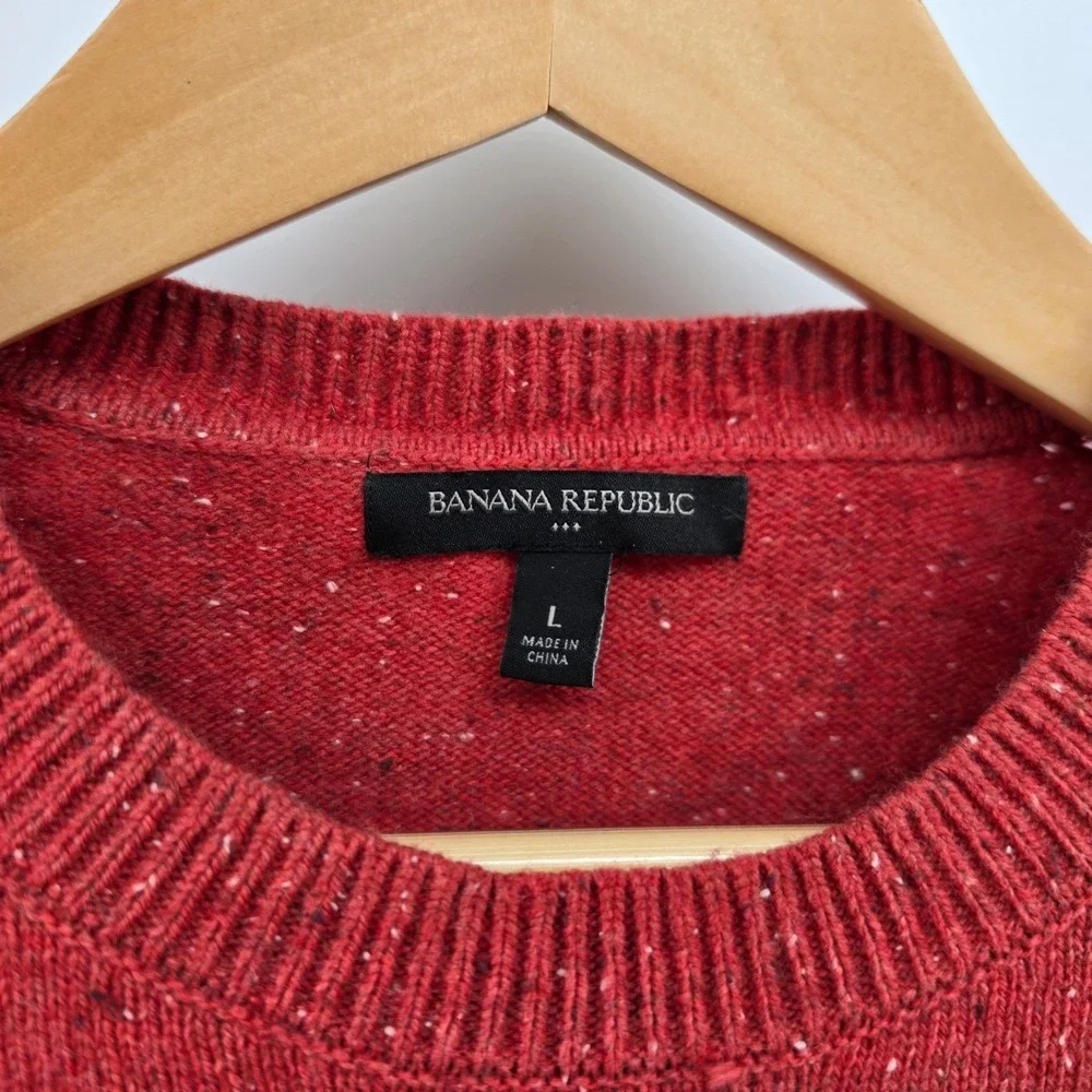 Banana Republic Mens Large Red Donegal Fleck Cotton Wool Blend Crew Neck Sweater